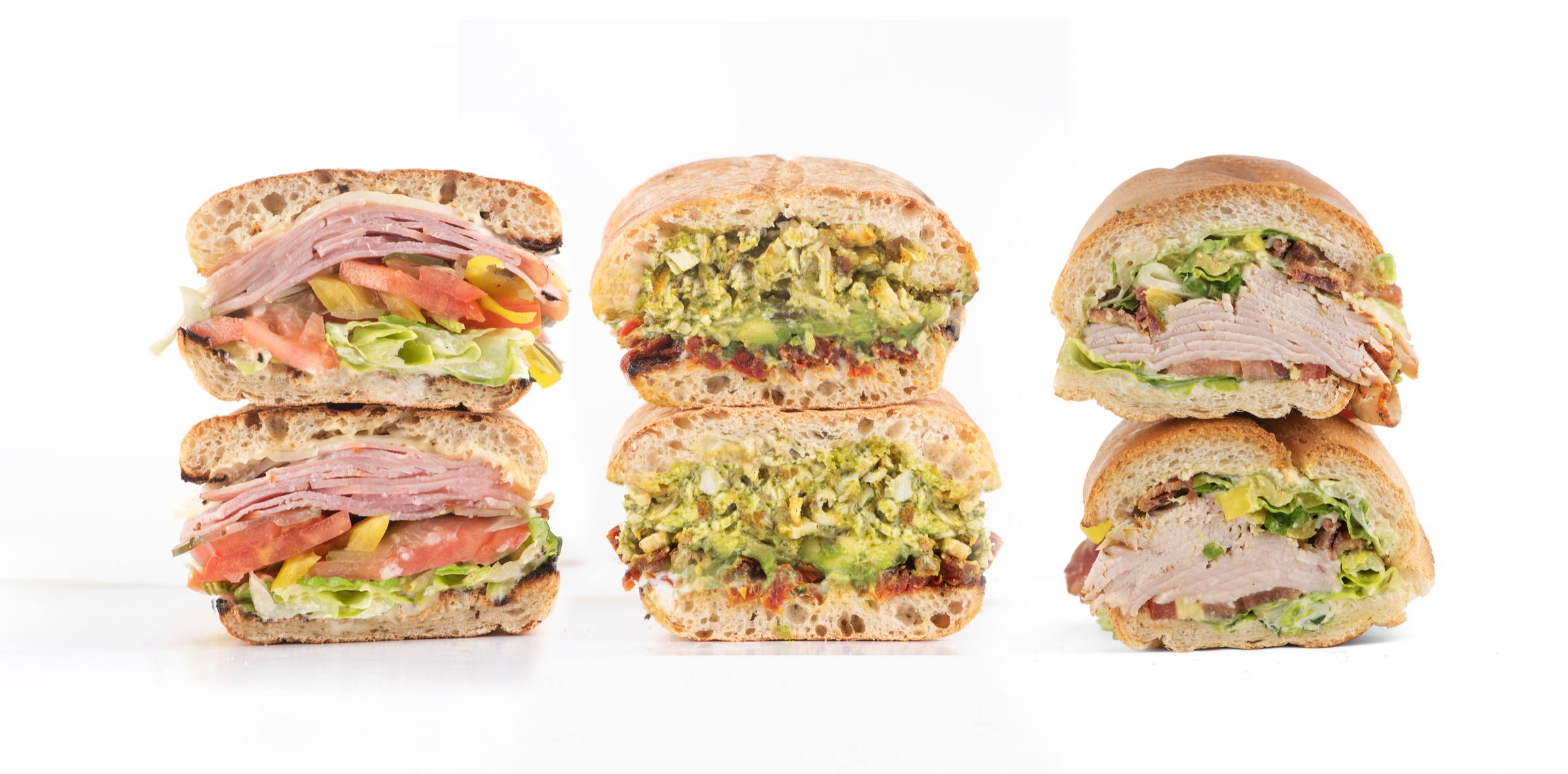 A lineup of sandwiches from Hollywood Wraps & Grill